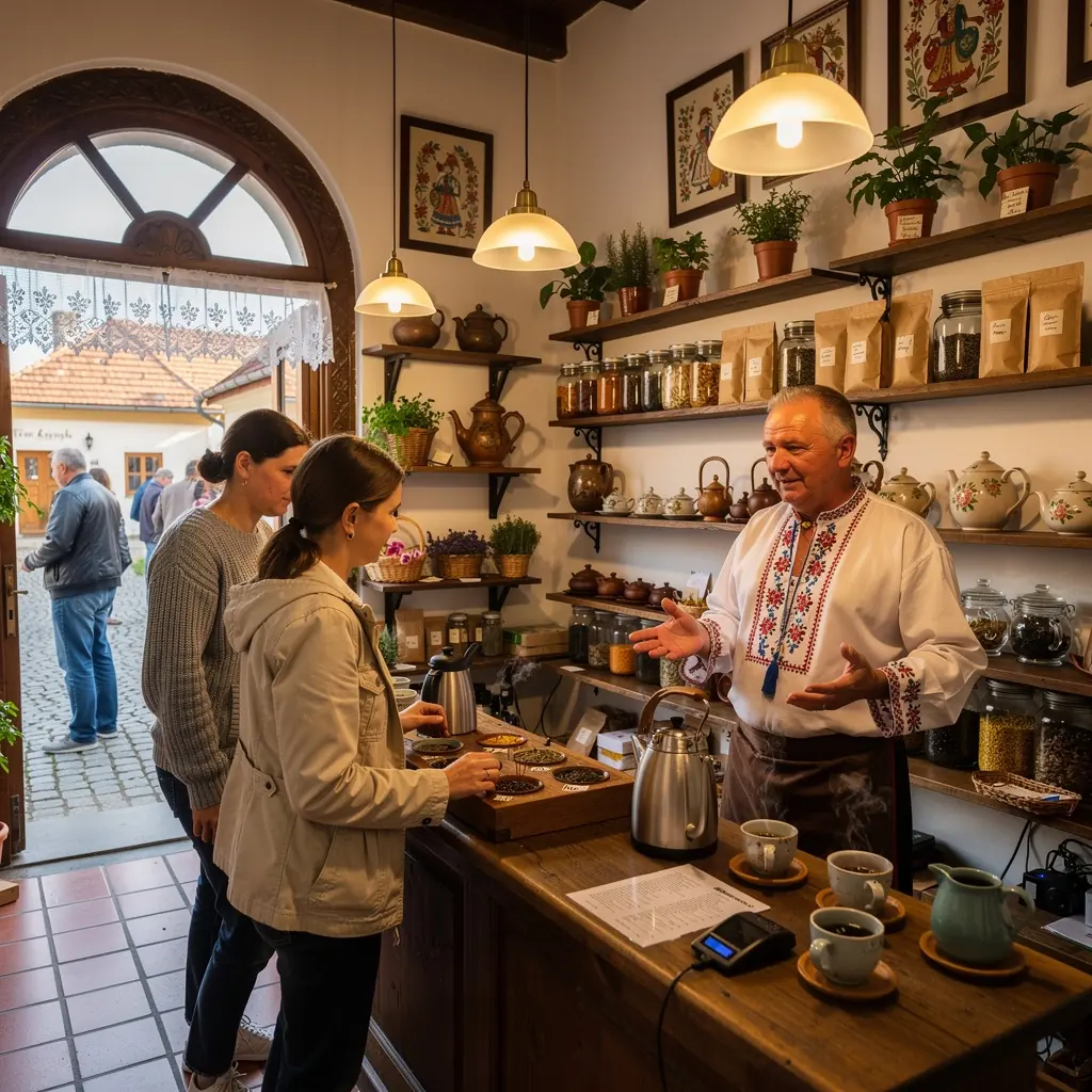 Teázó belső tér, ahol baráti beszélgetések zajlanak egy csésze tea mellett.